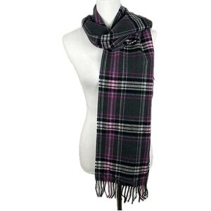 Coach Scarf Wool Cashmere Multi Color Plaid Tartan Fringed OS Classic Preppy